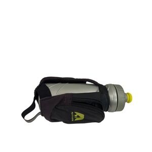 Nathan Handheld Running Water Bottle OS Black Gray Zipper Pocket Unisex